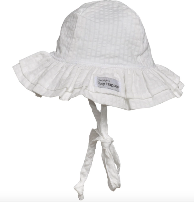 Double Ruffle Hat | Off White Seersucker