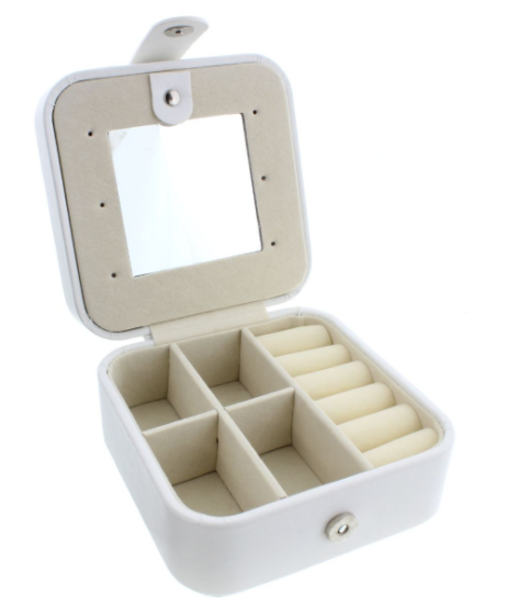 Square Leather Jewelry Box | White