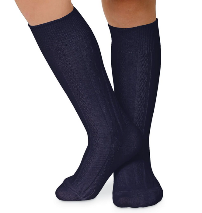 Classic Cable Knee High Socks | Navy | 01625