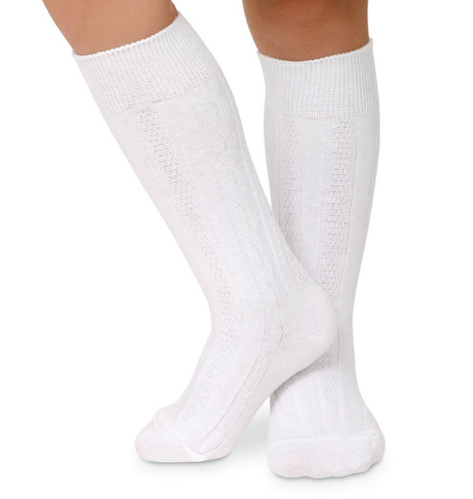 Classic Cable Knee High Socks | White | 01625