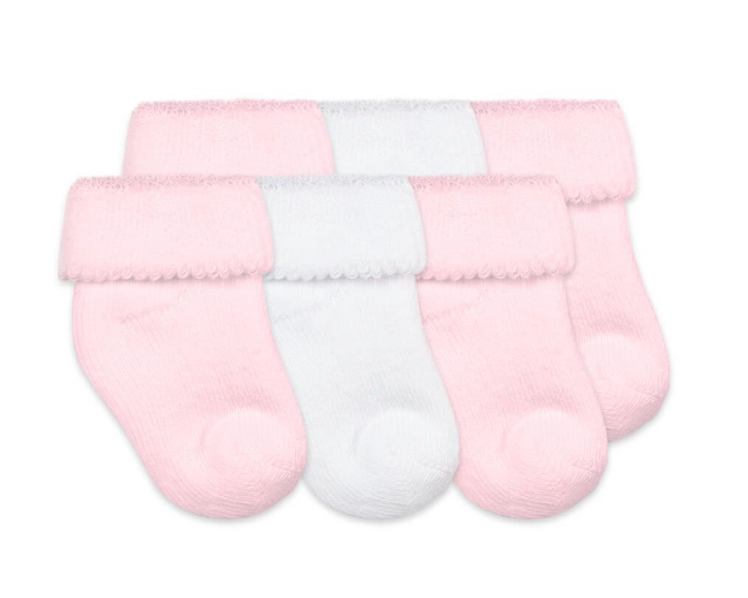 Cushion Terry Turn Cuff Bootie Socks 3 Pack | Pink and White | 02361