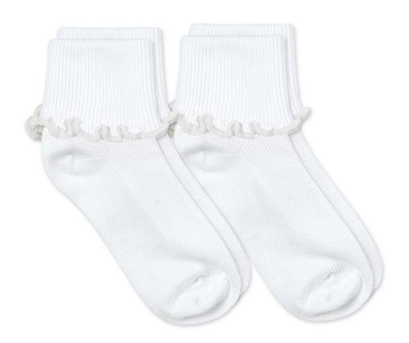 Seamless Ripple Edge Turn Cuff Socks 2 Pair | White | 02221