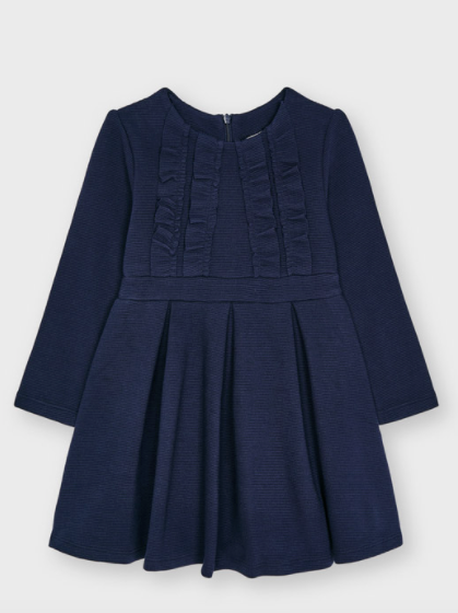 Navy Knit Dress with Ruffle | 4935