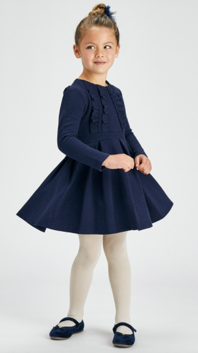 Navy Knit Dress with Ruffle | 4935