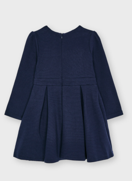 Navy Knit Dress with Ruffle | 4935
