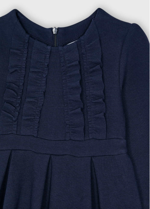 Navy Knit Dress with Ruffle | 4935