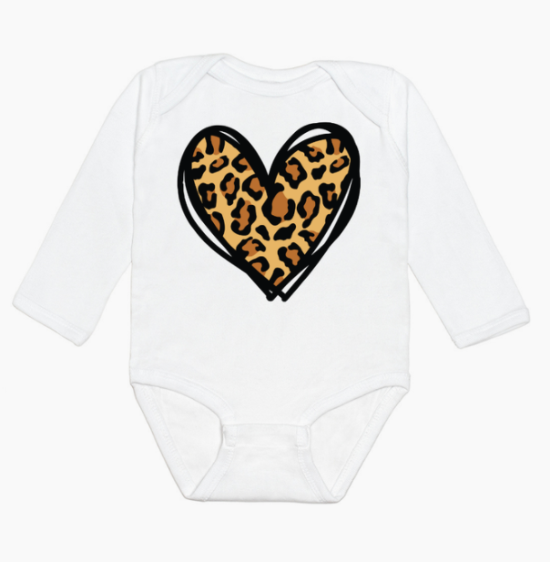 Leopard Heart Long Sleeve Bodysuit