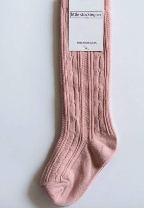 Cable Knit Knee High Socks | Blush