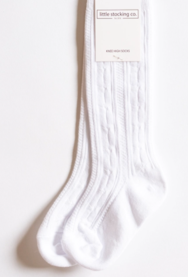 Cable Knit Knee High Socks | White