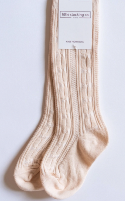 Cable Knit Knee High Socks | Vanilla
