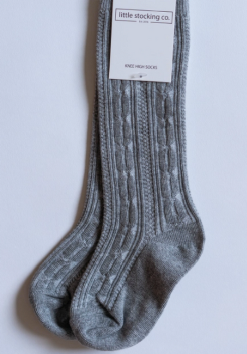 Cable Knit Knee High Socks | Gray