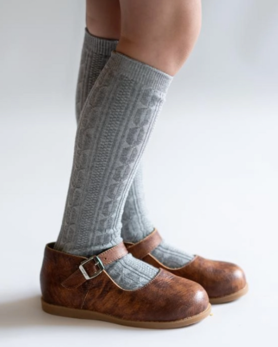 Cable Knit Knee High Socks | Gray