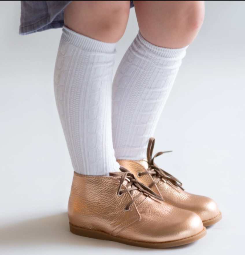 Cable Knit Knee High Socks | White