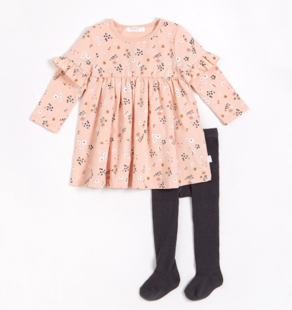 Rose Farmyard Florals Printed Jersey Dress with Tights