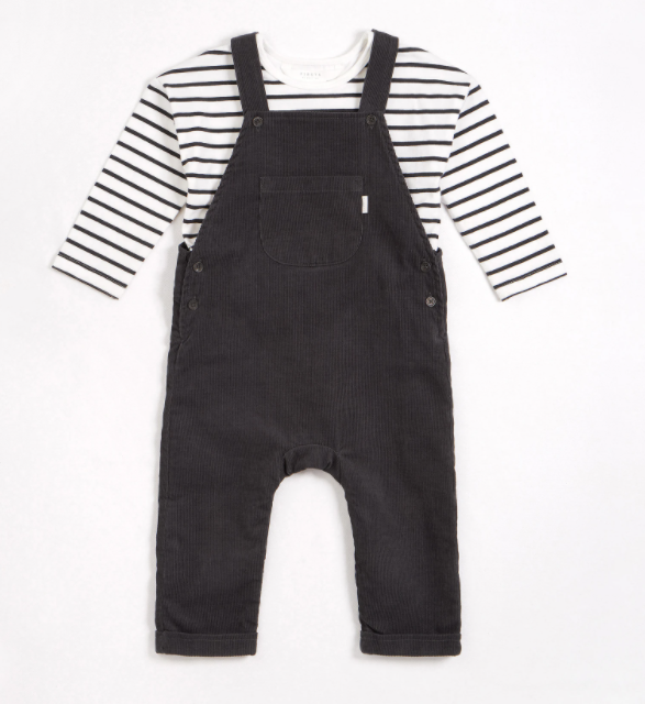 Charcoal Mini-Corduroy Overalls Set