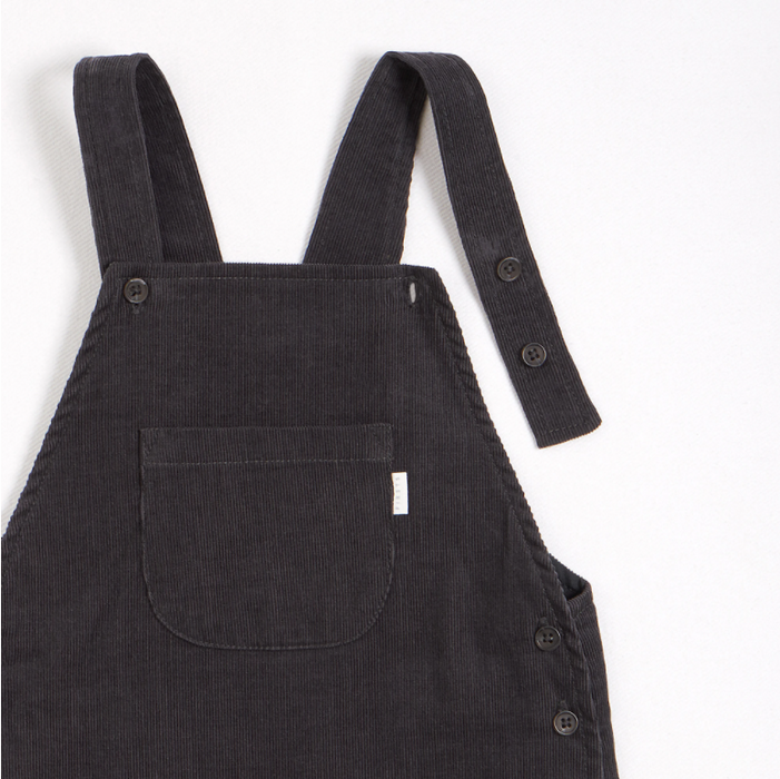 Charcoal Mini-Corduroy Overalls Set
