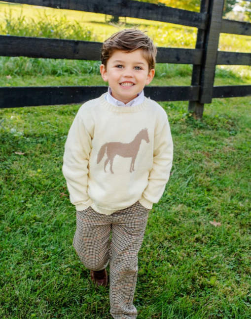 Isaac's Intarsia Sweater | Palmetto Pearl with Horse Intarsia
