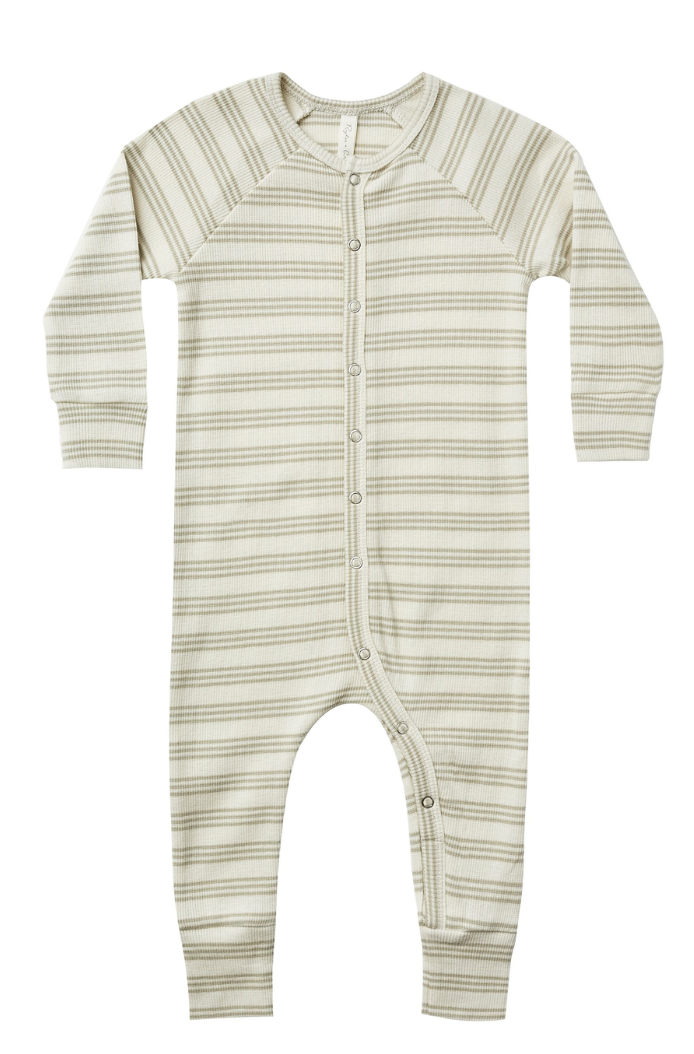 Ribbed Longjohn Pajamas | Agave Stripe