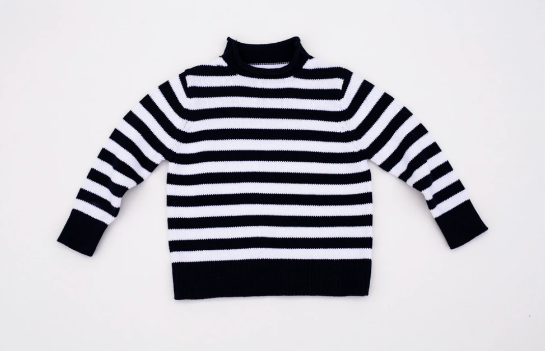 Navy & White Striped Rollneck Sweater