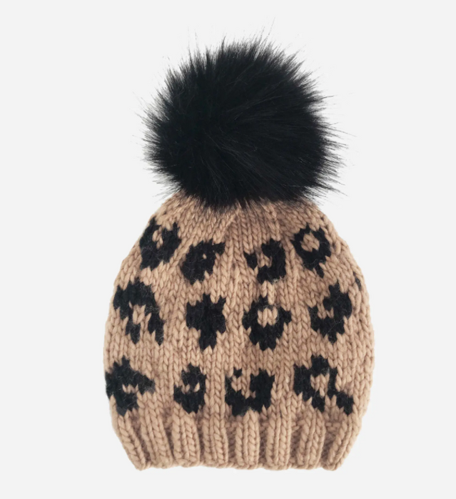 Latte & Black Cheetah Hand Knit Hat