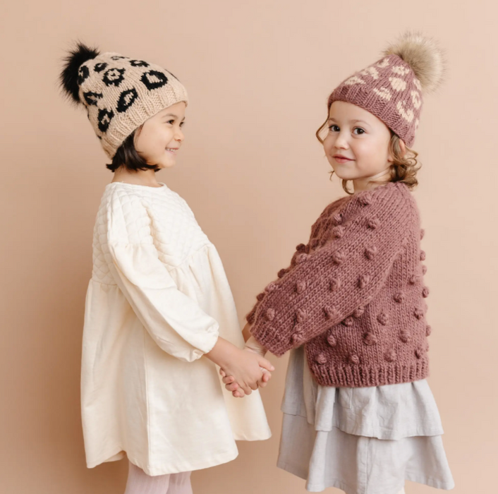 Latte & Black Cheetah Hand Knit Hat