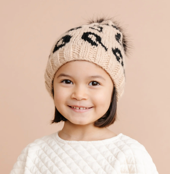Latte & Black Cheetah Hand Knit Hat