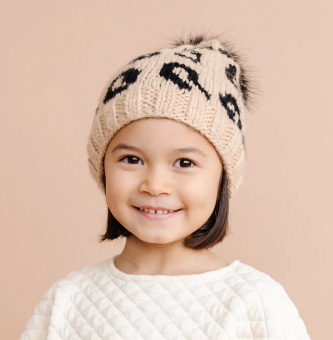 Latte & Black Cheetah Hand Knit Hat