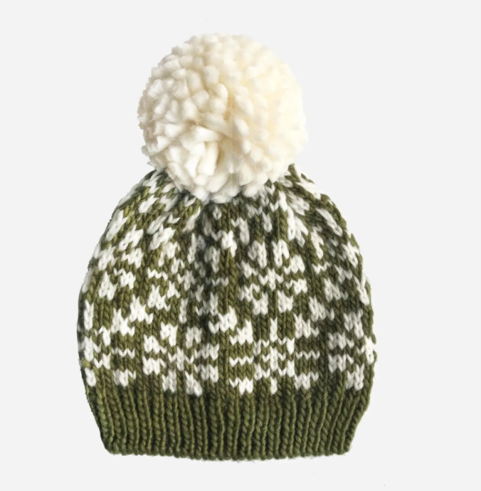 Olive Snowfall Hand Knit Hat