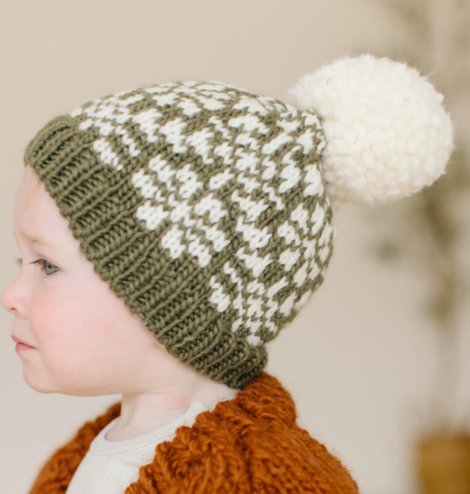 Olive Snowfall Hand Knit Hat