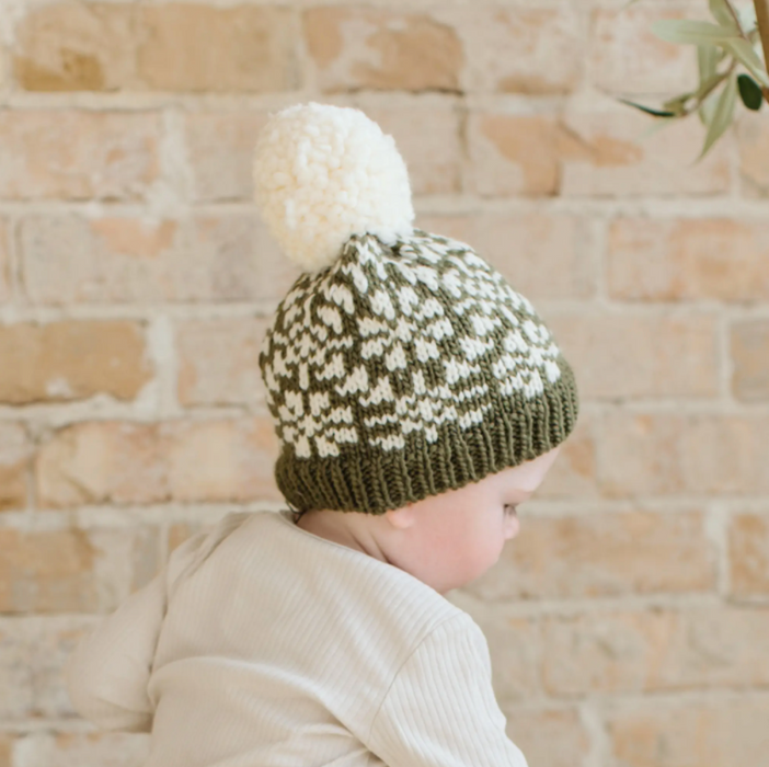 Olive Snowfall Hand Knit Hat