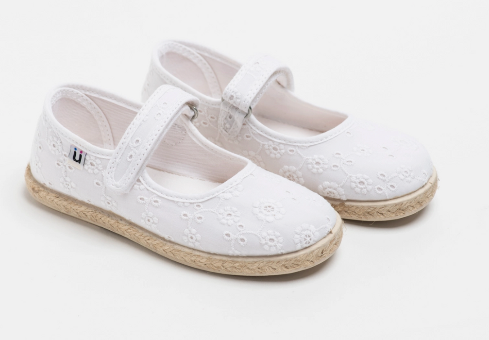 Addison Espadrille Eyelet Mary Jane Slip On | White