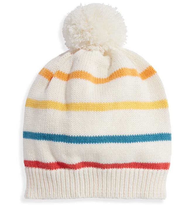 Knit Pom Pom Hat | Primary Stripes