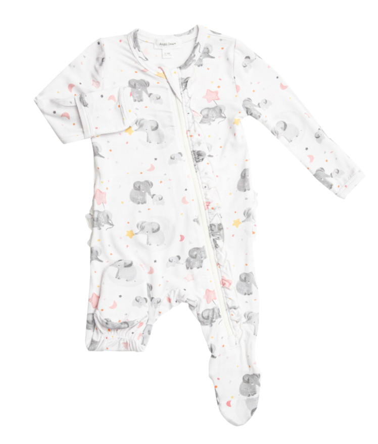 Elephant Zipper Footie | White