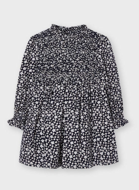 Navy Print Dress with Smocking | 4922