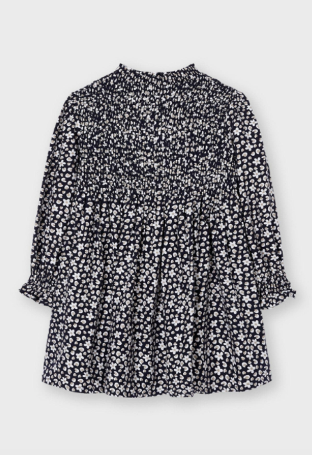 Navy Print Dress with Smocking | 4922