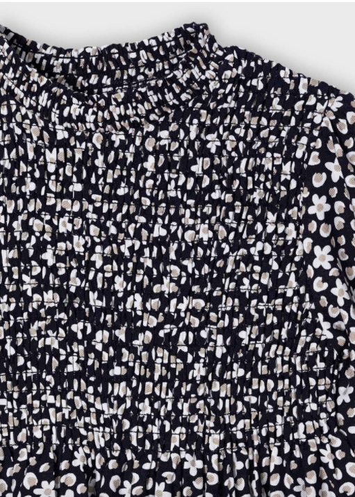 Navy Print Dress with Smocking | 4922