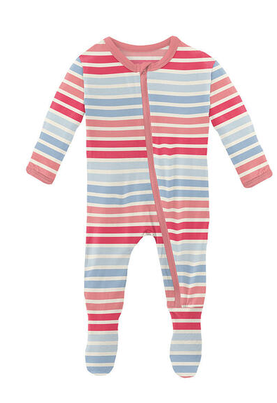 Print Footie with Zipper | Cotton Candy Stripe