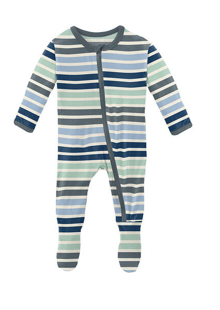Print Footie with Zipper | Fairground Stripe