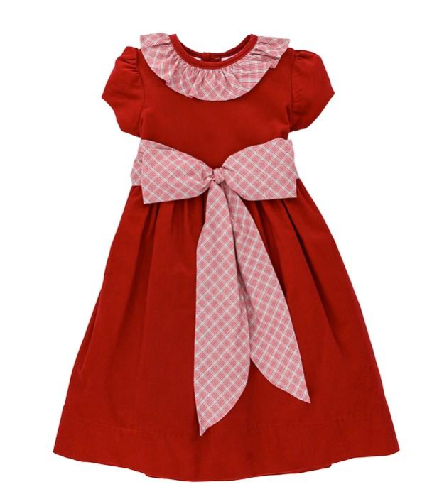 Red Corduroy Wembley Plaid Empire Dress