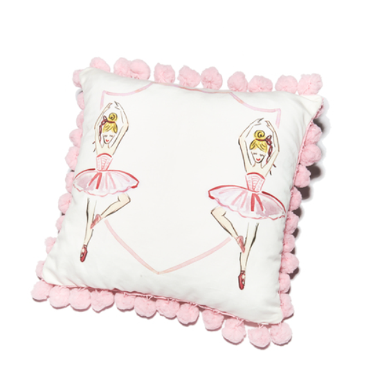 17x17 Blonde Ballerina with Pink Pompoms (pillow insert included)