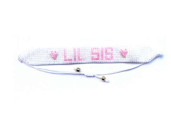 Lil Sis Pink & White Beaded Bracelet