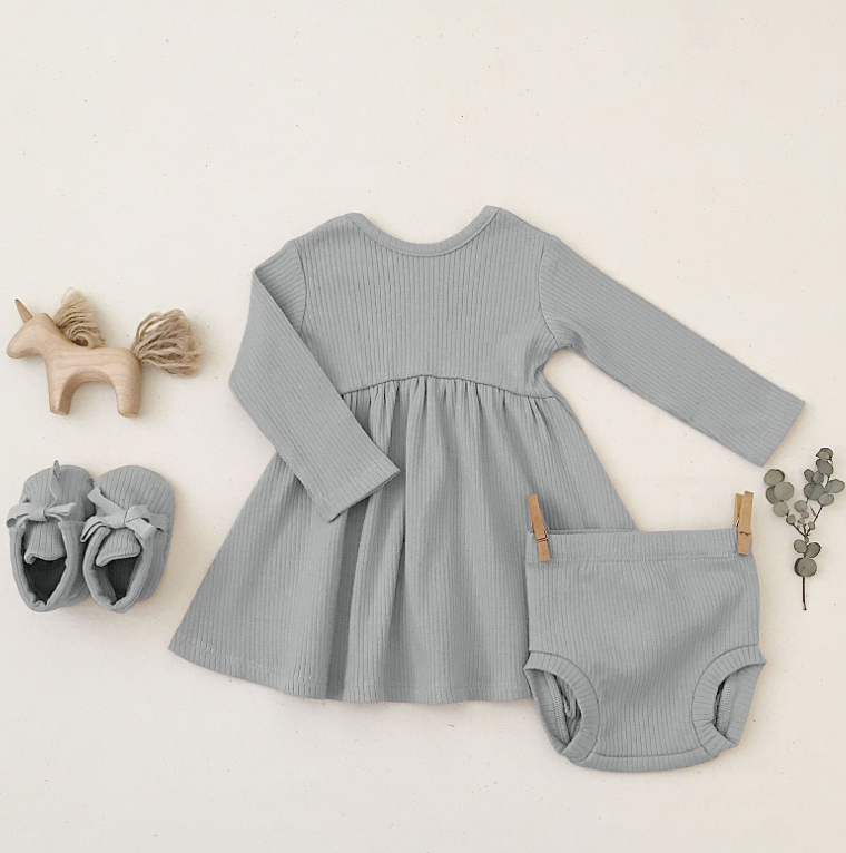 Ribbed Longsleeve Dress | Dusty Blue