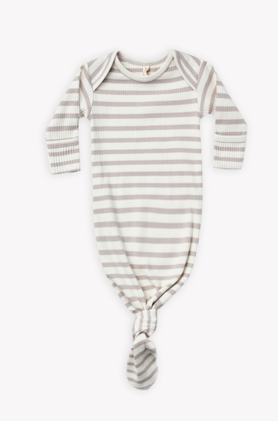 Ribbed Knotted Baby Gown | Ash Stripe