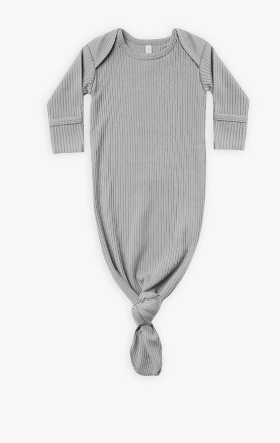 Ribbed Knotted Baby Gown | Dusty Blue