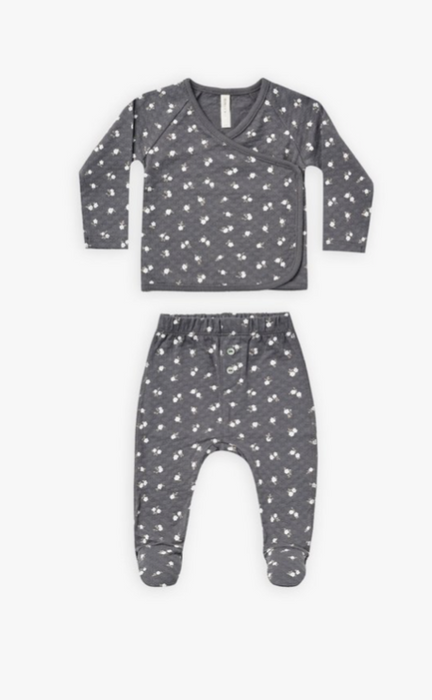 Pointelle Wrap Top and Pant Set | Dark Floral
