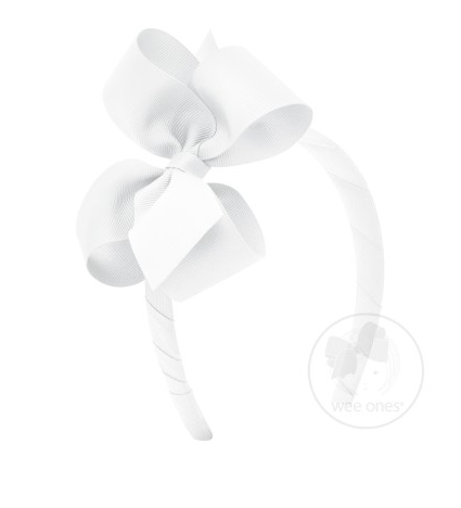 Medium Classic Grosgrain Bow on Headband | White