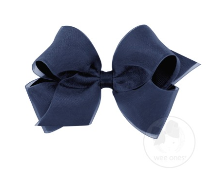 Medium Organza Overlay Bow | Navy