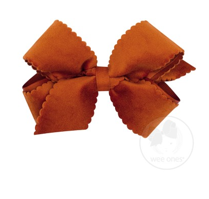Medium Scalloped Edge Faux Velvet Overlay Bow | Burnt Orange