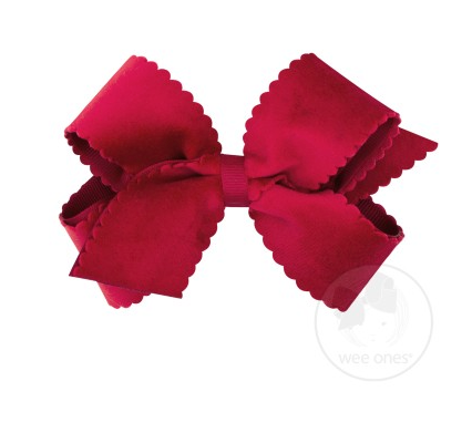 Medium Scalloped Edge Faux Velvet Overlay Bow | Cranberry