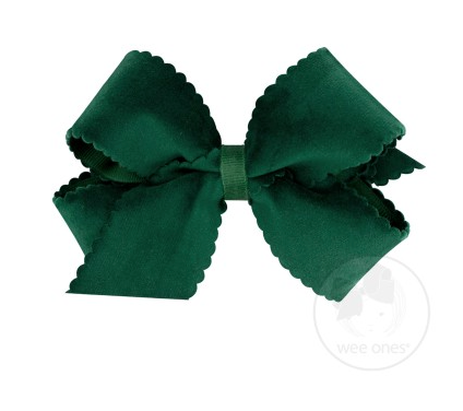 Medium Scalloped Edge Faux Velvet Overlay Bow | Forest Green